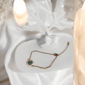 Βραχιόλι με μεταλικό ματάκι λευκό