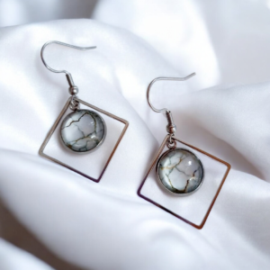 Κρεμαστά σκουλαρίκια από υγρό γυαλί, τετράγωνα