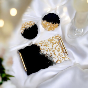 Alternative view of Σετ σουβερ δίσκος μαυρο χρυσο από υγρό γυαλί