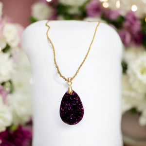 Alternative view of Χειροποίητο κολιέ από υγρό γυαλί δάκρυ σε φούξια