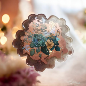 Σουβέρ από υγρό γυαλί σε καφέ μπρονζέ και λουλούδια (τεμάχιο)