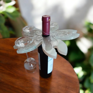 Βάση για μπουκάλι και 5 ποτήρια από υγρό γυαλί