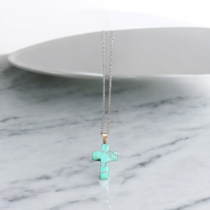 Κολιέ σταυρός από υγρό γυαλί με αλυσίδα