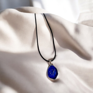 Alternative view of Χειροποίητο κολιέ με κορδόνι μπλε και ασημί