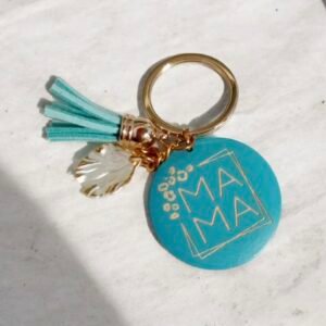 Μπρελόκ ξύλινο στρογγυλό "Μαμά" τυρκουάζ