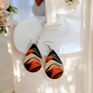 Σκουλαρίκια κρεμαστά με ντεκουπάζ καφέ