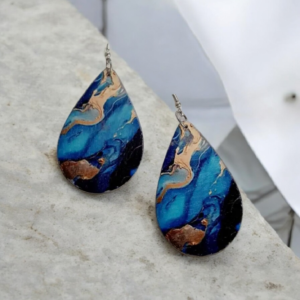 Σκουλαρίκια κρεμαστά  με ντεκουπάζ μπλε ουρανός