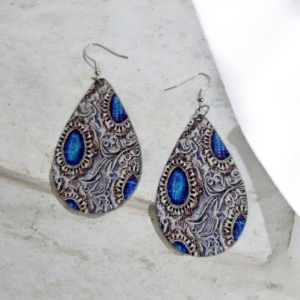 Σκουλαρίκια κρεμαστά  με ντεκουπαζ σε σχήμα δάκρυ