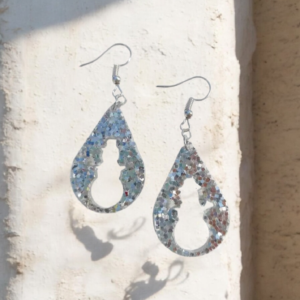 Χειροποίητα χριστουγεννιάτικα σκουλαρίκια από υγρό γυαλί, Ασημί Χιονάνθρωποι