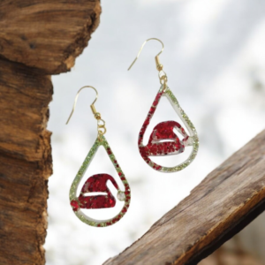 Χειροποίητα χριστουγεννιάτικα σκουλαρίκια από υγρό γυαλί, Κόκκινα Σκουφάκια