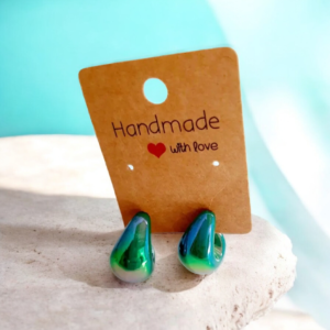 Alternative view of Κεραμικά σκουλαρίκια σε σχήμα δάκρυ, κόκκινο, πράσινο, άσπρο, ροζ