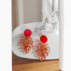 Σκουλαρίκια από υγρό γυαλί με φύλλα