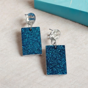 Σκουλαρίκια από υγρό γυαλί μπλε-ασημί
