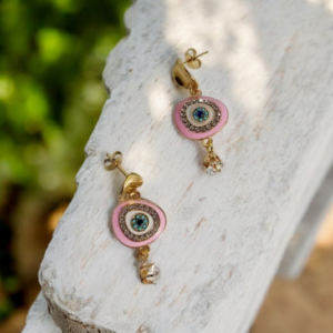 Σκουλαρίκια κρεμαστά ματάκια ροζ
