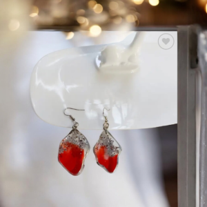 Σκουλαρίκια χειροποίητα από υγρό γυαλί κόκκινα και ασημί