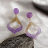Χειροποίητα κρεμαστά σκουλαρίκια από υγρό γυαλί λιλά