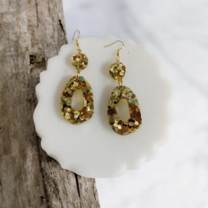 Χειροποίητα σκουλαρίκια κρεμαστά από υγρό γυαλί χρυσό