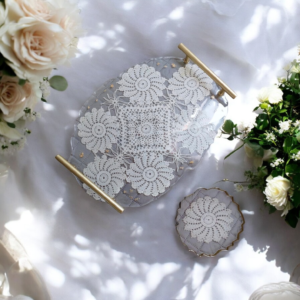 Alternative view of Δίσκος από υγρό γυαλί με σεμέν σετ με σουβέρ