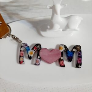 Alternative view of Μπρελόκ "MOM" με καρδιά και θέμα λουλούδια