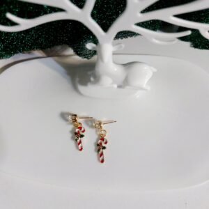 Alternative view of Σκουλαρίκια Κρεμαστά Χριστουγεννιάτικα, Ζαχαροκάλαμο με Γκι