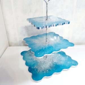 Alternative view of Χειροποίητη τριπλή ορντεβιέρα σε γαλάζιο και φύλλα ασημί. Διατίθεται σε χρώμα της επιλογής σας