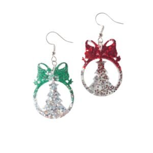 Alternative view of Χειροποίητα χριστουγεννιάτικα σκουλαρίκια από υγρό γυαλί, Πράσινο/Κόκκινο Δέντρο