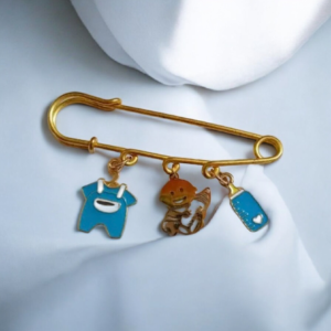 Alternative view of Χρυσή παραμάνα για baby boy με μεταλλικά στοιχεία: κορμάκι, μπιμπερό και μωρό