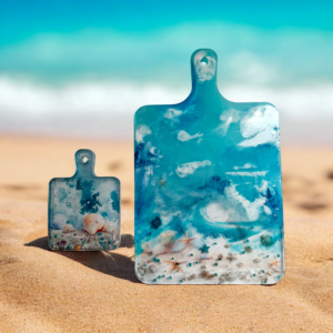 Χειροποίητο ξύλο κοπής από υγρό γυαλί και σουβέρ σετ