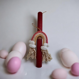 Χειροποίητη λαμπάδα στρογγυλή  μπορντώ με πλεκτό