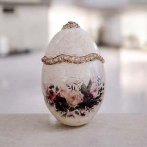 Alternative view of Κεραμικό χειροποίητο αυγό φοντανιερα με ντεκουπαζ και κρακελέ σε λευκό