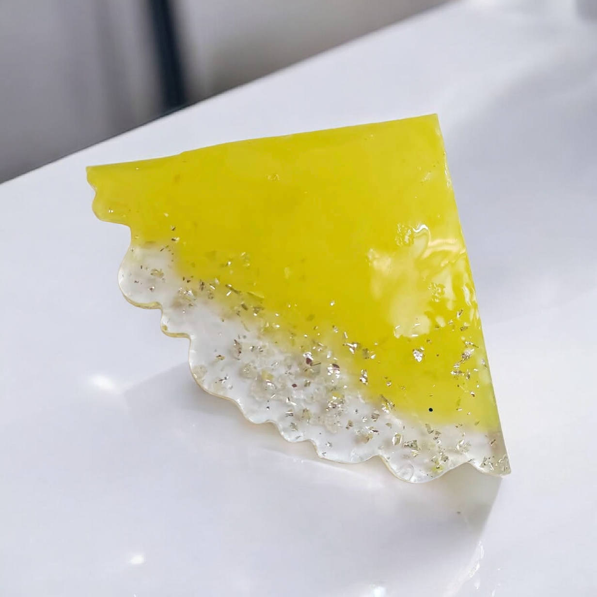 Χειροποίητα σουβερ σετ απο υγρο γυαλί κιτρινο με φυλλα ασημι - Image 2