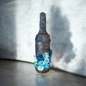 Μπουκάλι με σκλήρυνση υφάσματος μπλε και λουλούδια