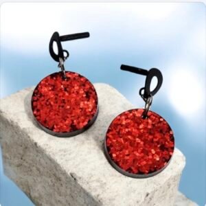 Χειροποίητα σκουλαρίκια από υγρό γυαλί στρογγυλά κόκκινα με μαύρο κούμπωμα