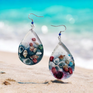 Χειροποίητα σκουλαρίκια από υγρό γυαλί με φυσικά κοχύλια