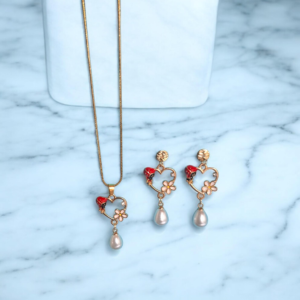 Alternative view of Σετ σκουλαρίκια και κολιέ μεταλλική καρδιά με πασχαλίτσα και μαργαρίτα