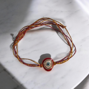 Βραχιόλι ματάκι κόκκινο με κορδόνι  χρυσό κόκκινο