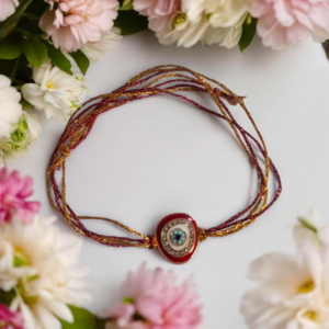 Alternative view of Βραχιόλι ματάκι κόκκινο με κορδόνι  χρυσό κόκκινο